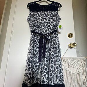 Danny & Nicole Womens Blue Lace Dress With Lining Size 14‎ NWT Sleeveless sheer